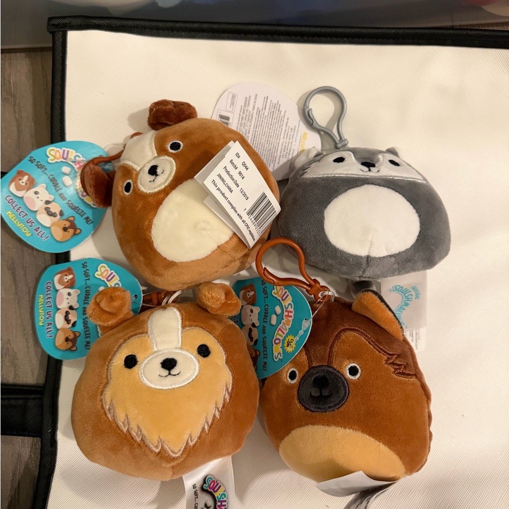 Squishmallows Brown and Gray Animal Plush Keychains